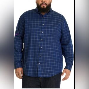 IZOD Men’s shirt blue long sleeve plaid‎ dress size 2XL made in ETHIOPIA